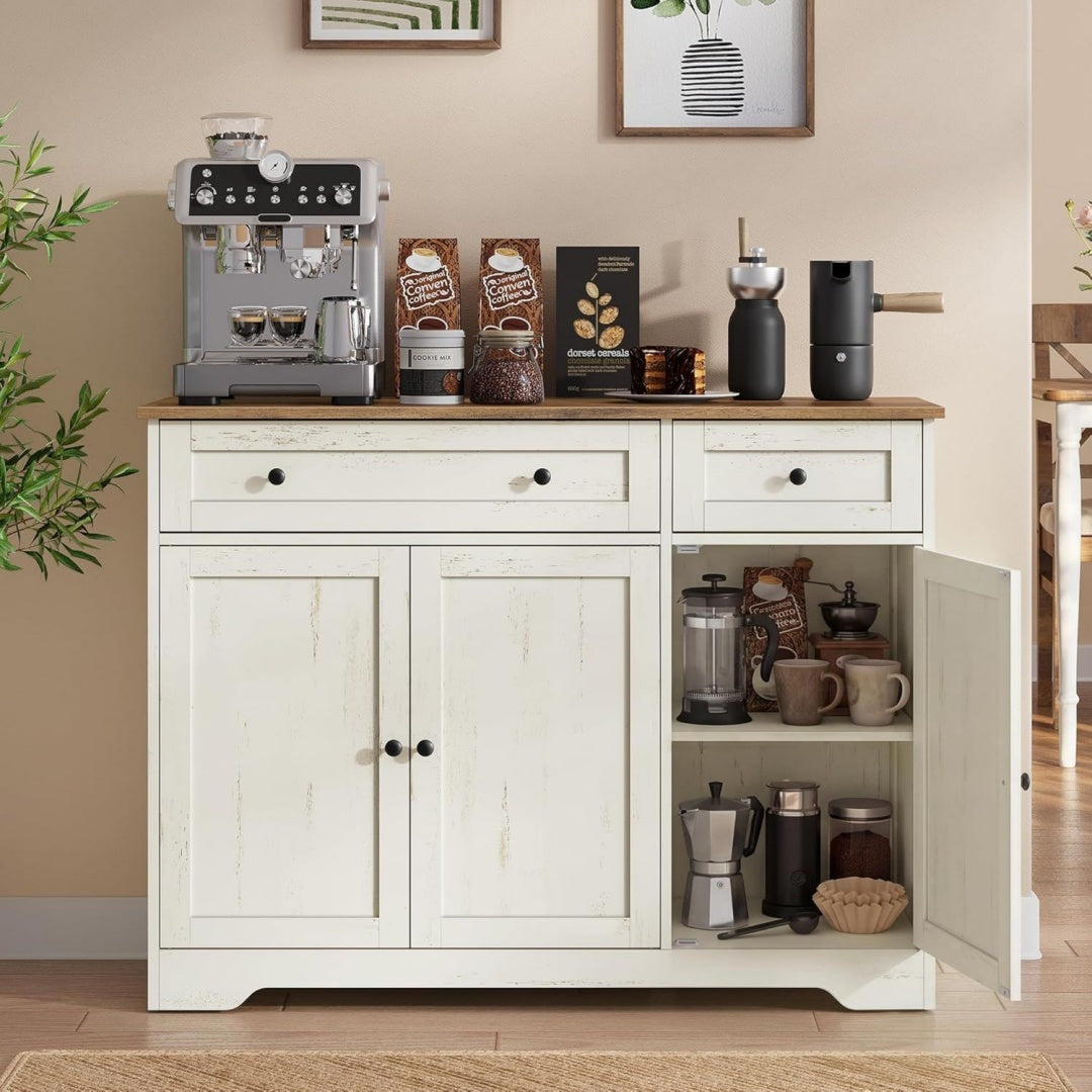 Buffet gris clair 2 tiroirs a 3 portes, MDF pour entree