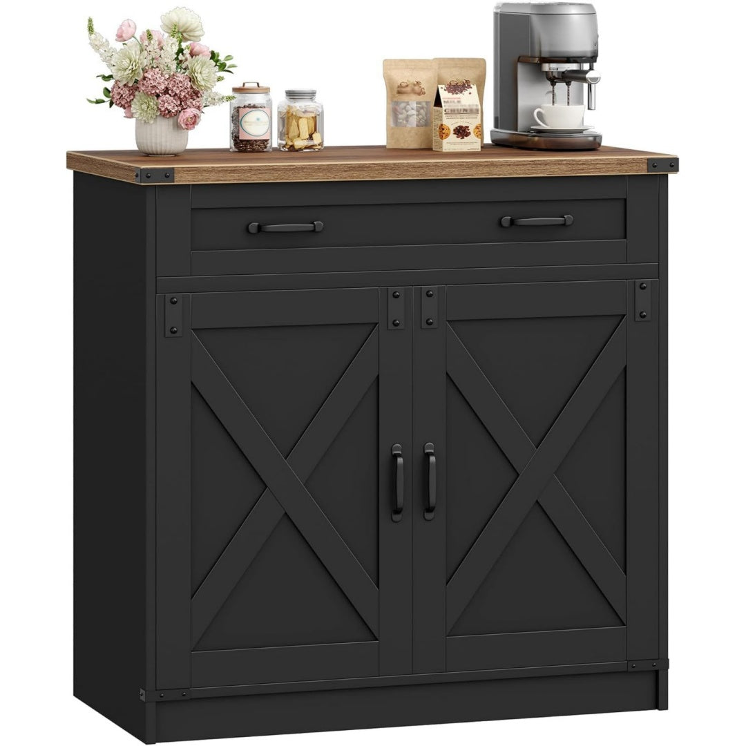 Enfilade gris fonce pour bureau, a 2 portes 1 tiroir finition rustique