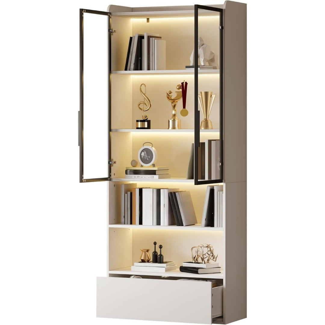 Bibliotheque marron pratique 1 tiroir et 6 etageres