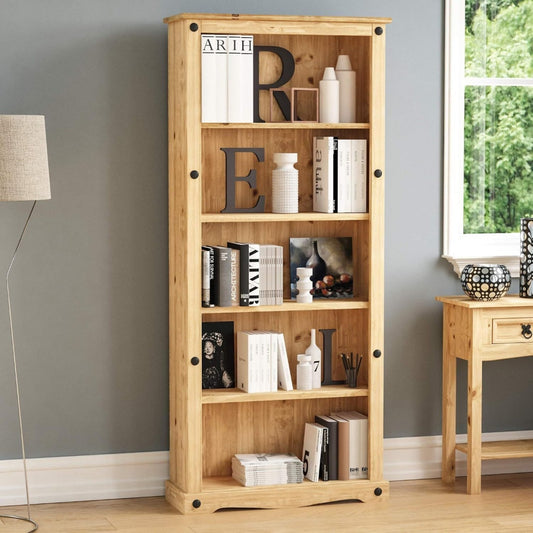 etagere bibliotheque gris, pin, 75 x 29 x 170 cm