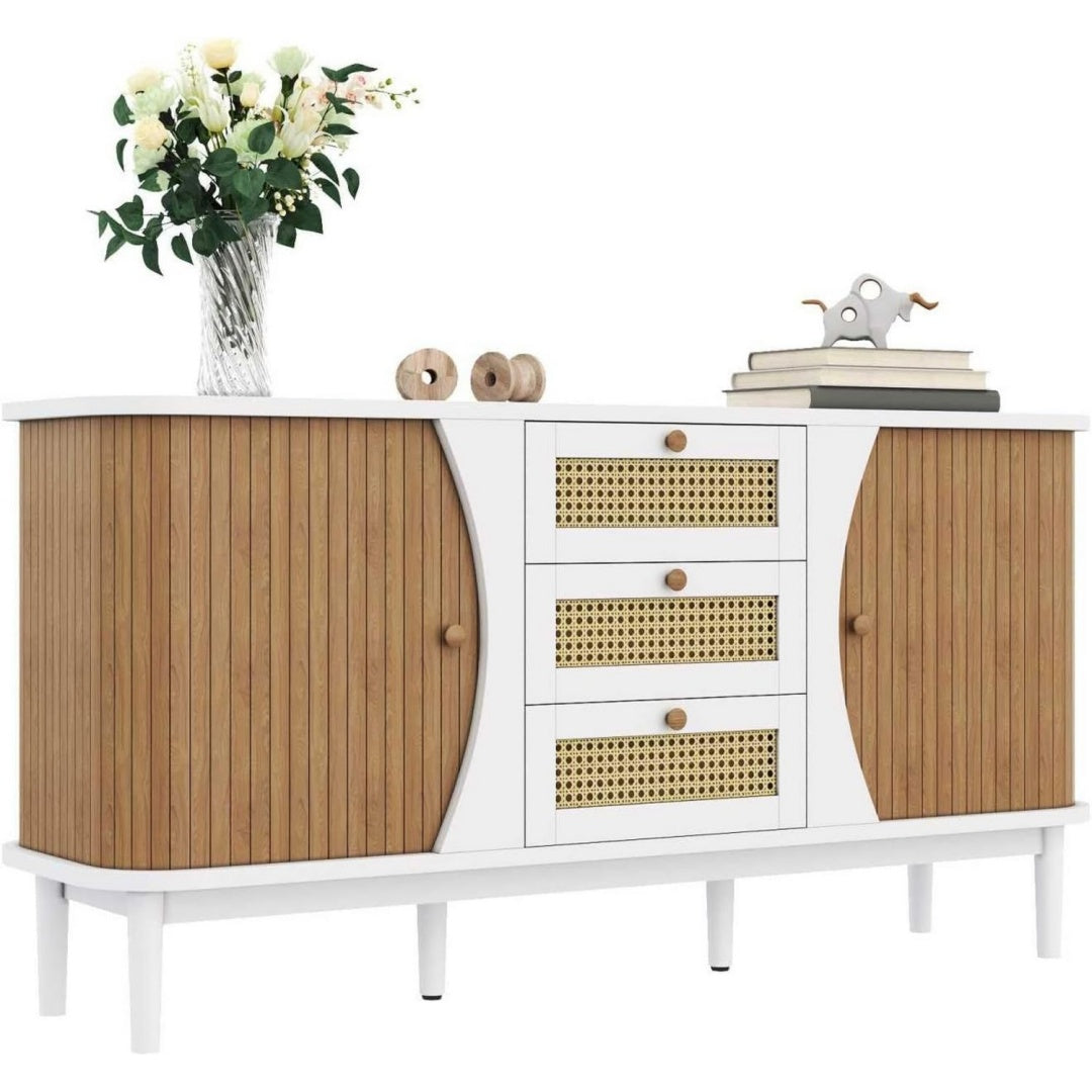 Vaisselier beige en bois, 3 tiroirs