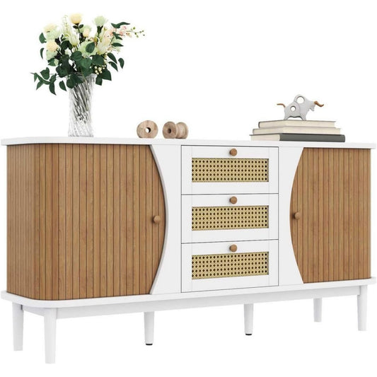 Vaisselier beige en bois, 3 tiroirs