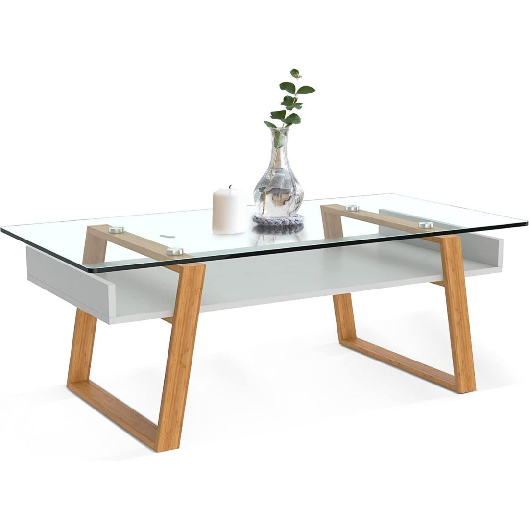 Astucieux table basse avec plateau en verre trempe gris clair pour interieur