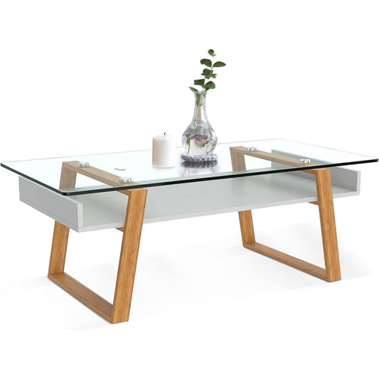 Astucieux table basse avec plateau en verre trempe gris clair pour interieur