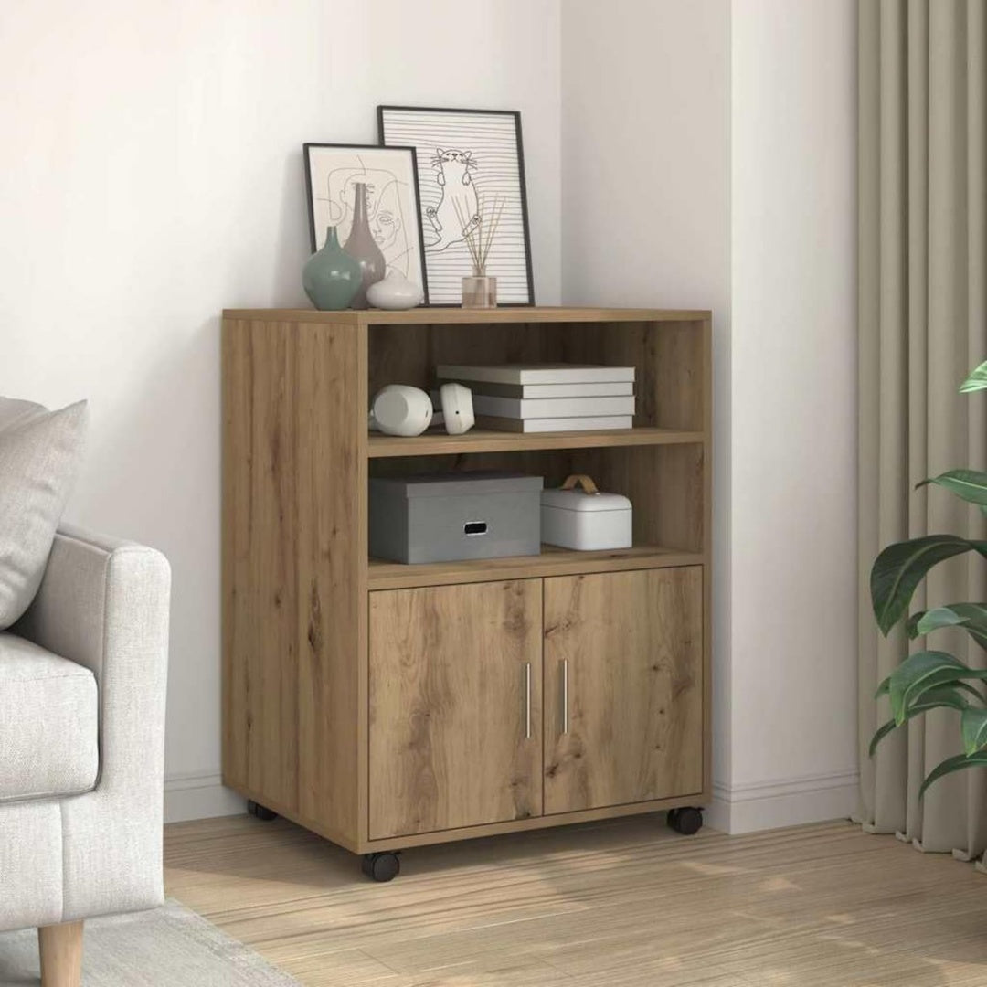 Armoire de rangement en chene, gris clair, roulettes (48 x 60 x 81 cm)