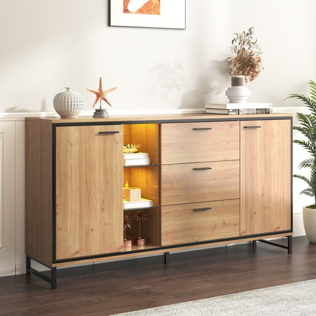 Coiffeuse gris clair 3 tiroirs a 2 portes, bois ingenierie pour entree