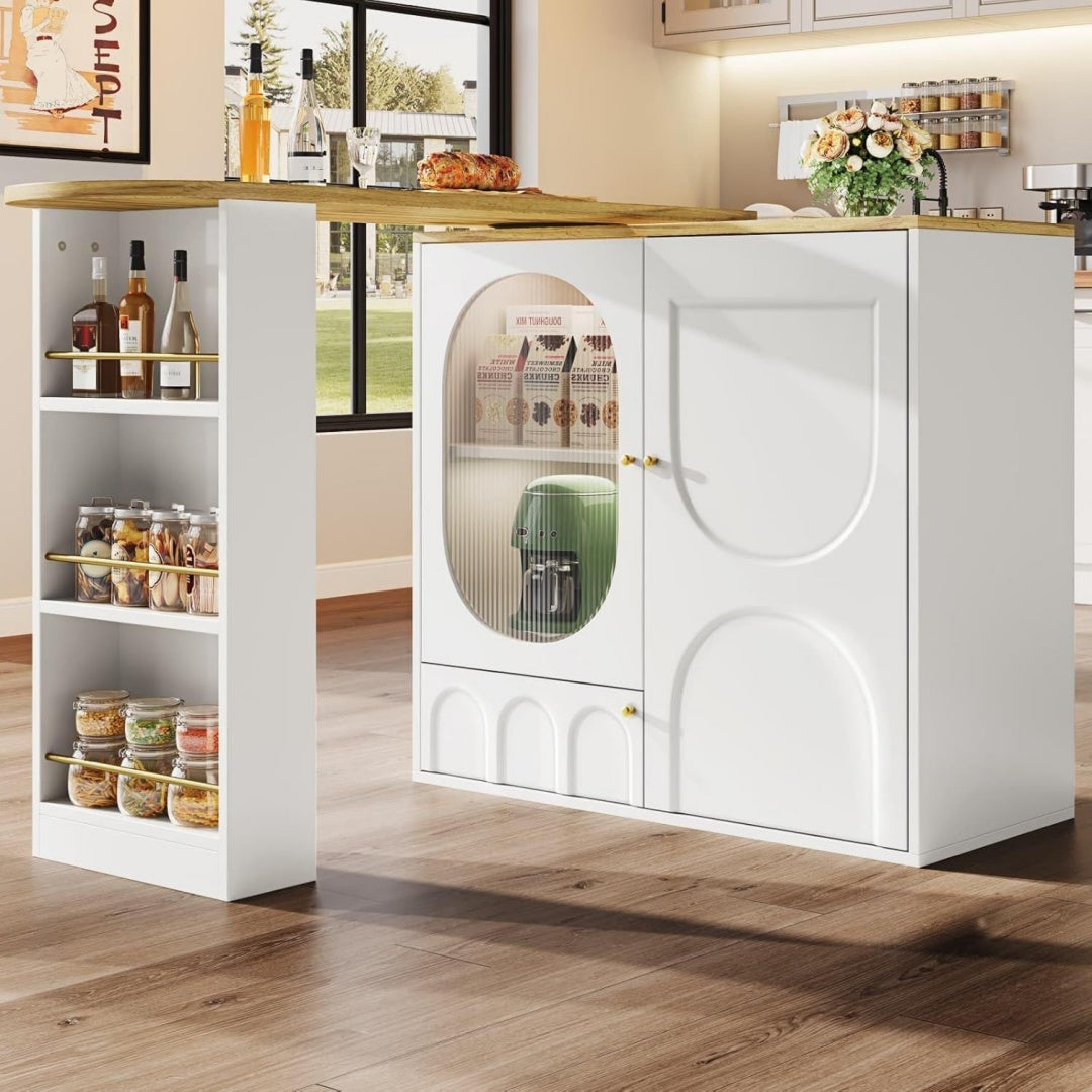Rangement table, gris clair avec trois portes, etageres reglables