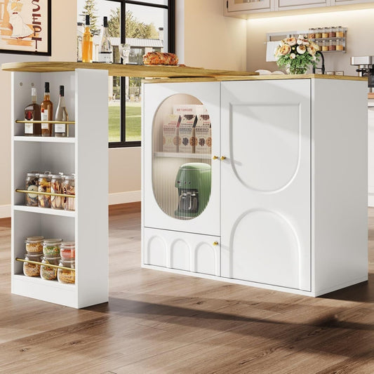 Rangement table, gris clair avec trois portes, etageres reglables