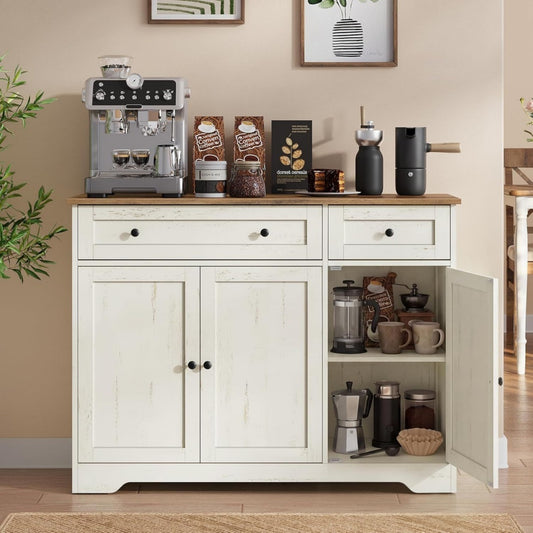 Buffet gris clair 2 tiroirs a 3 portes, MDF pour entree