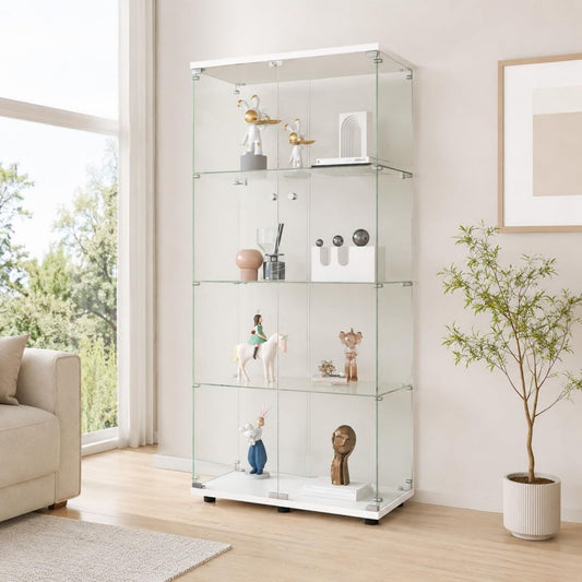Vitrine pour salon gris clair 2 portes et 4 etageres