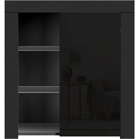 Commode design contemporain, teinte noir finition verre