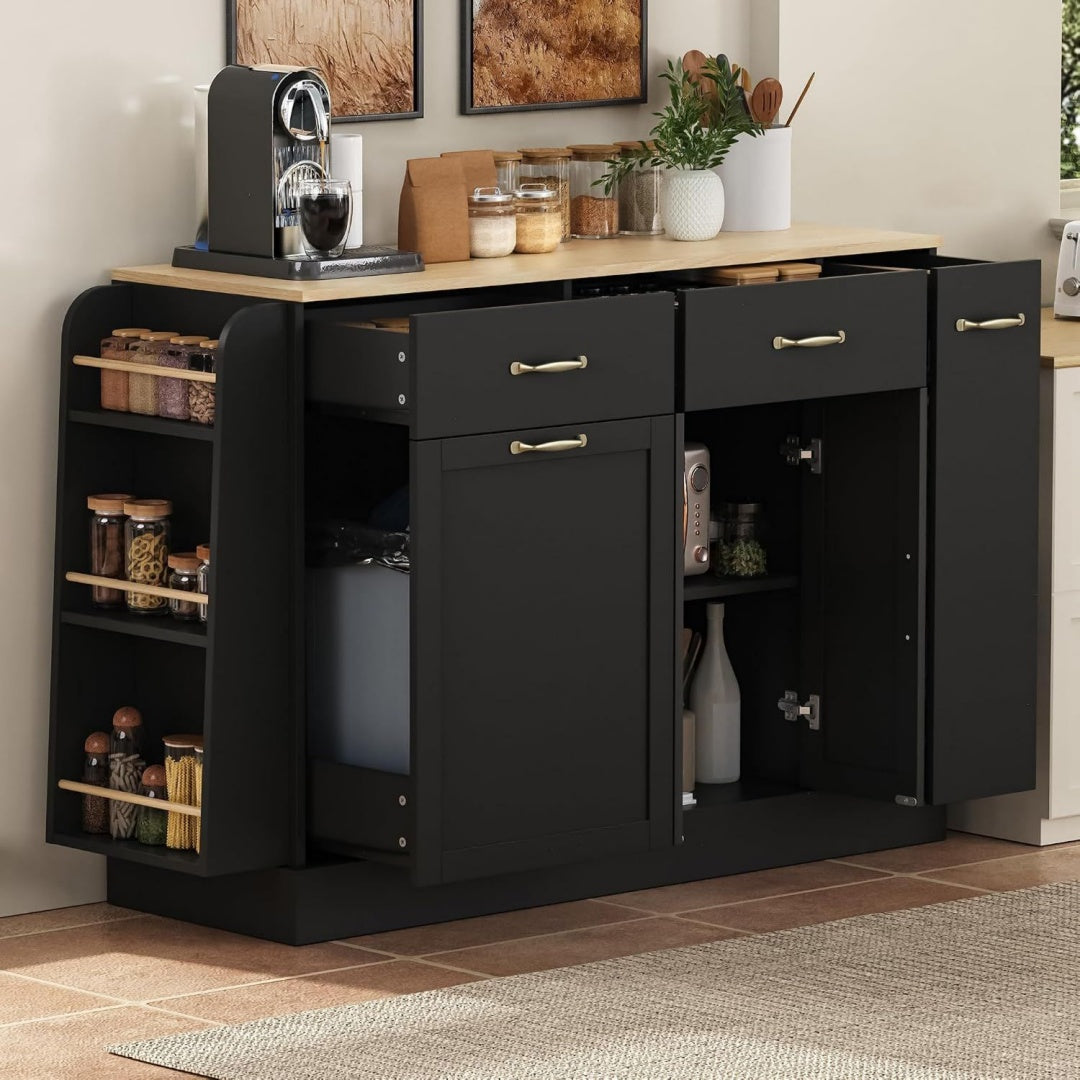 Buffet gris fonce, fabrication MDF, finition soignee
