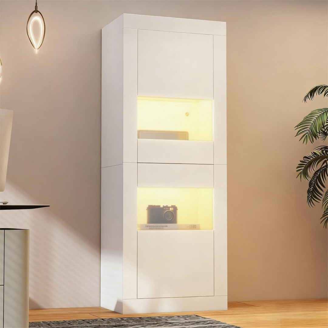 Vitrine en verre trempe, beige usage polyvalent