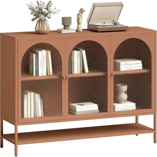 Marron enfilade, verre style industriel 40 x 140 x 105 cm