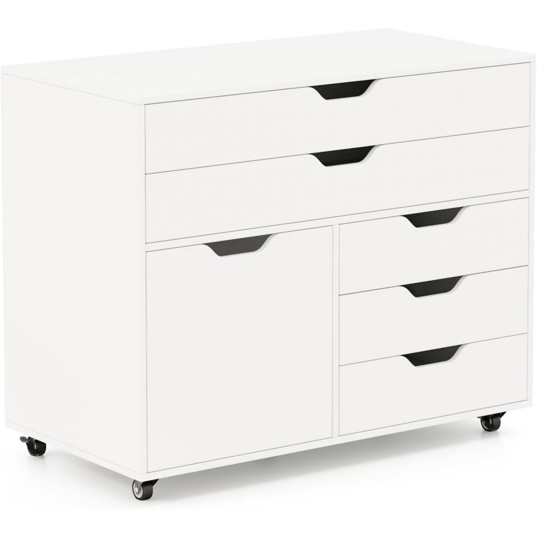 Armoire gris clair fonctionnel avec roulettes 1 porte et 5 tiroirs