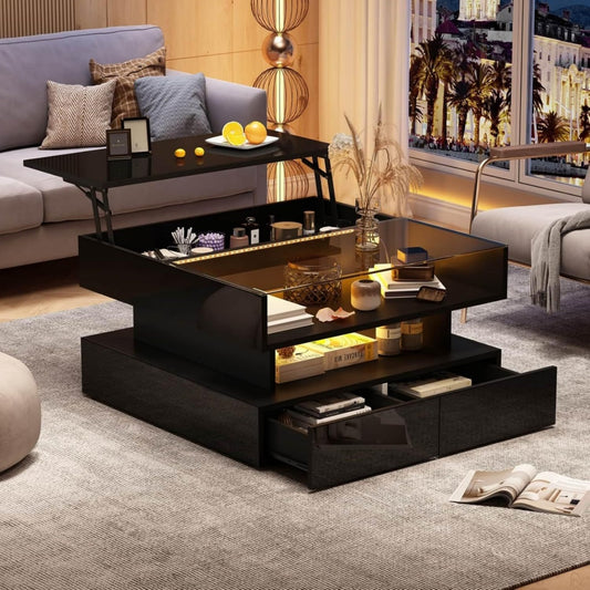 Table basse bordeaux avec plateau en verre trempe design moderne