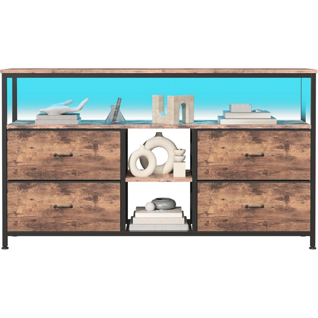 Console TV vert style industriel, 4 tiroirs