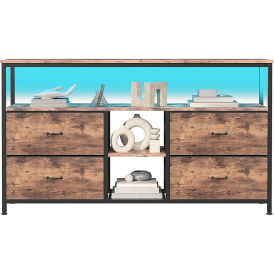 Console TV vert style industriel, 4 tiroirs