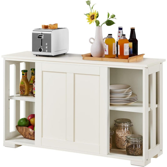 Commode en bois gris clair 2 portes a portes coulissantes