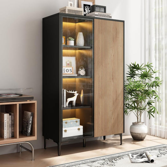Polyvalent, armoire vitree beige en bois