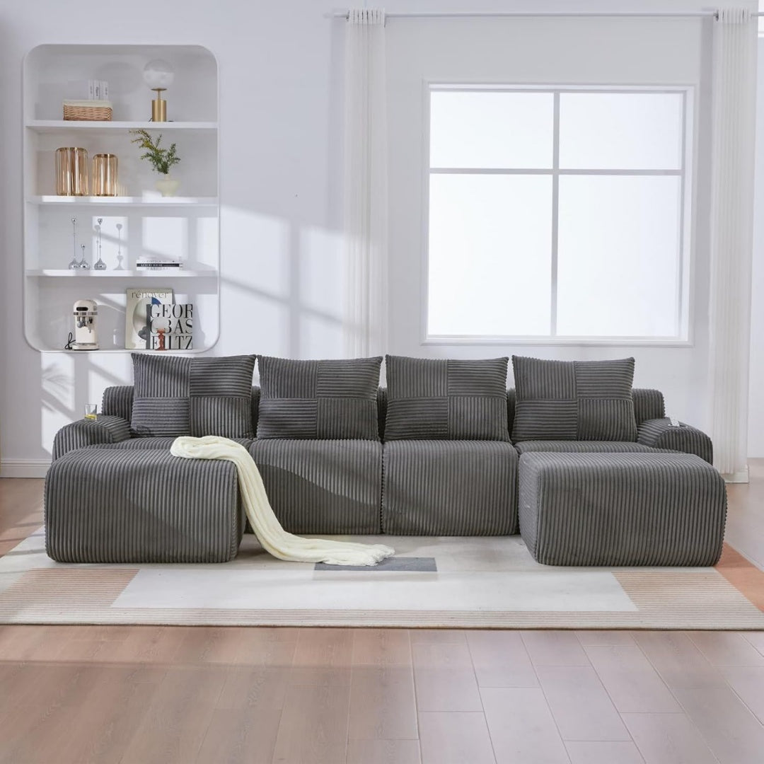 Moderne canape gris rembourre en tissu 333 x 174 x 80 cm