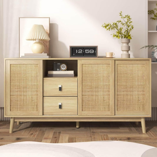 Beige buffet en bois massif 155 x 80 x 38 cm