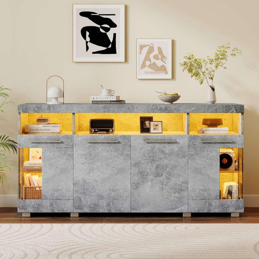 Buffet a 3 etageres gris clair 140 x 40 x 70 cm