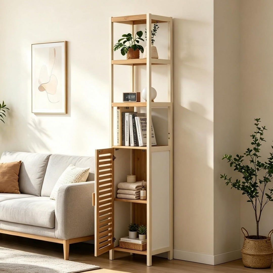 Colonne de rangement chaleureuse structure metallique beige