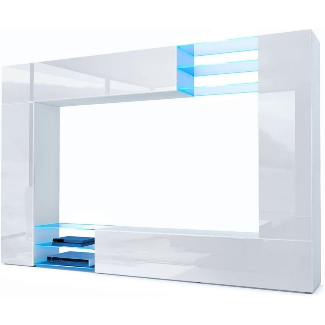 Meuble TV mural en verre, gris clair, contemporain (39 x 262 x 183 cm)