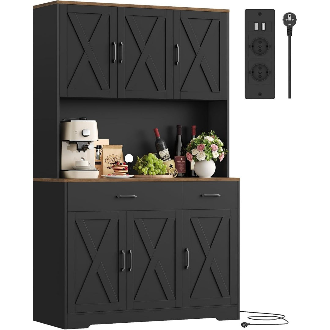Buffet noir materiau durable 108 cm, rangement esprit fermier