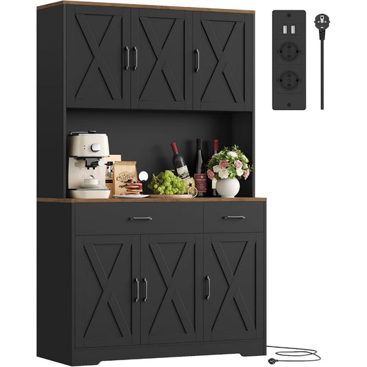 Buffet noir materiau durable 108 cm, rangement esprit fermier